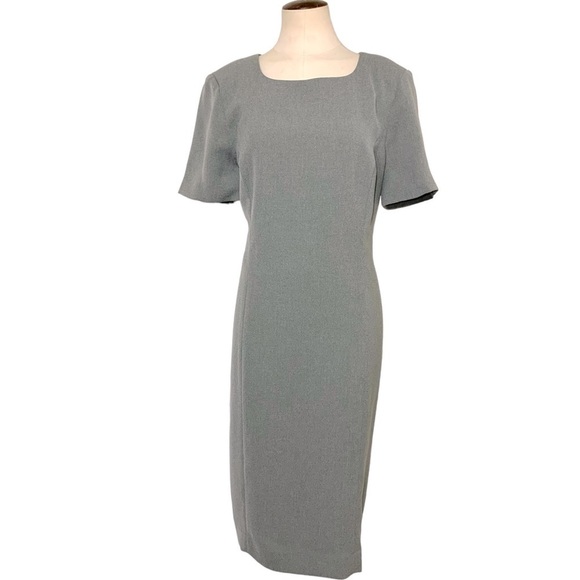Vintage Laurent De Veilleux Minimalist Gray Career Midi Dress Short Sleeve 14-16 - Picture 1 of 11